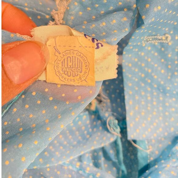 1950s Blue /White Spotted Sheer Pinafore Union Made Rare Belted Girls Dress 3y - Picture 3 of 13